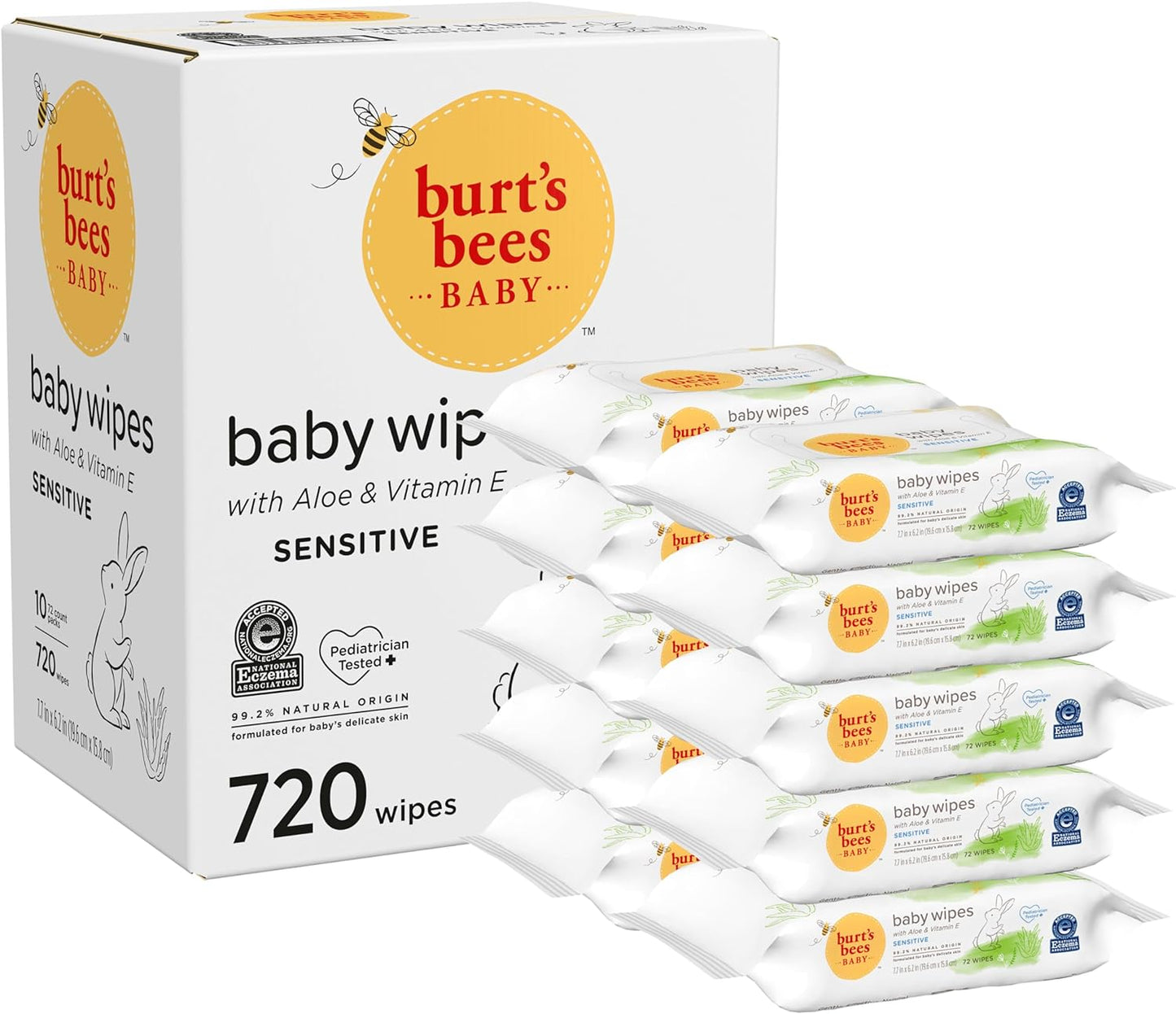 Burt’s Bees Baby Wipes, 72 Wipes – 10 Pack
