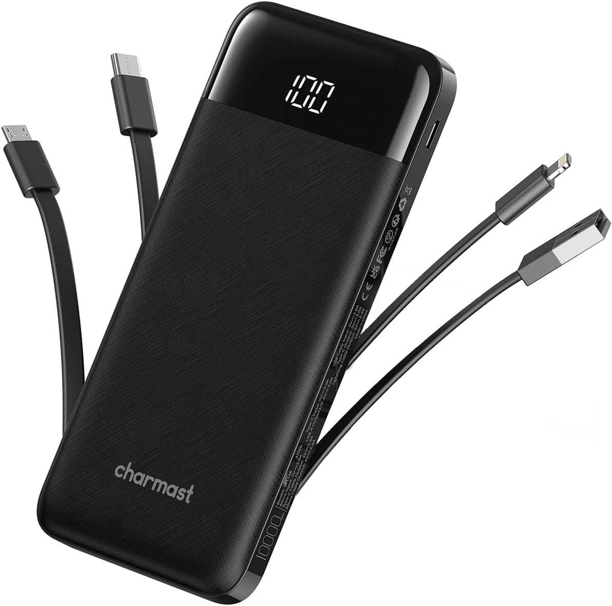 Portable Charger with Built in Cables, 10000mAh