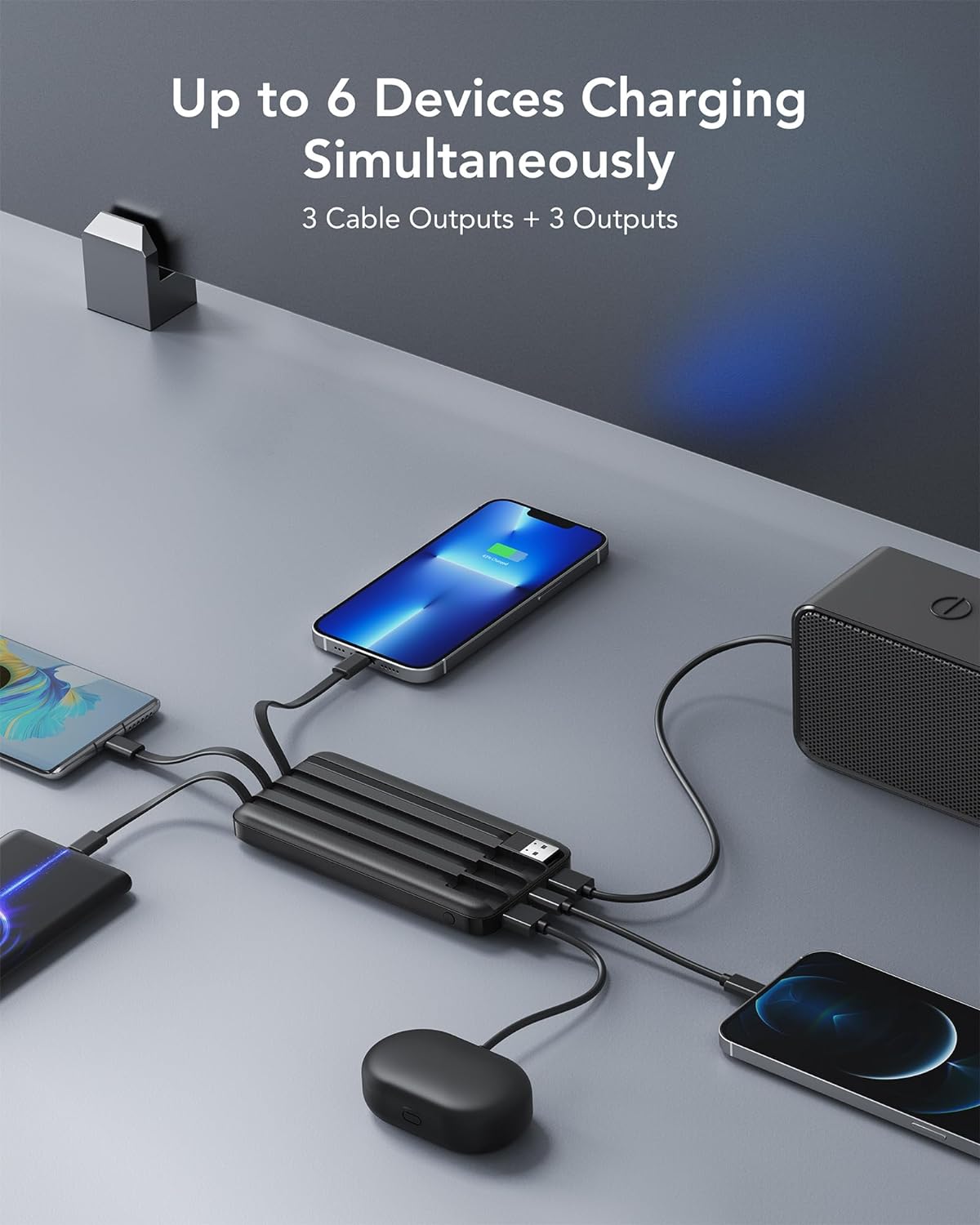 Portable Charger with Built in Cables, 10000mAh