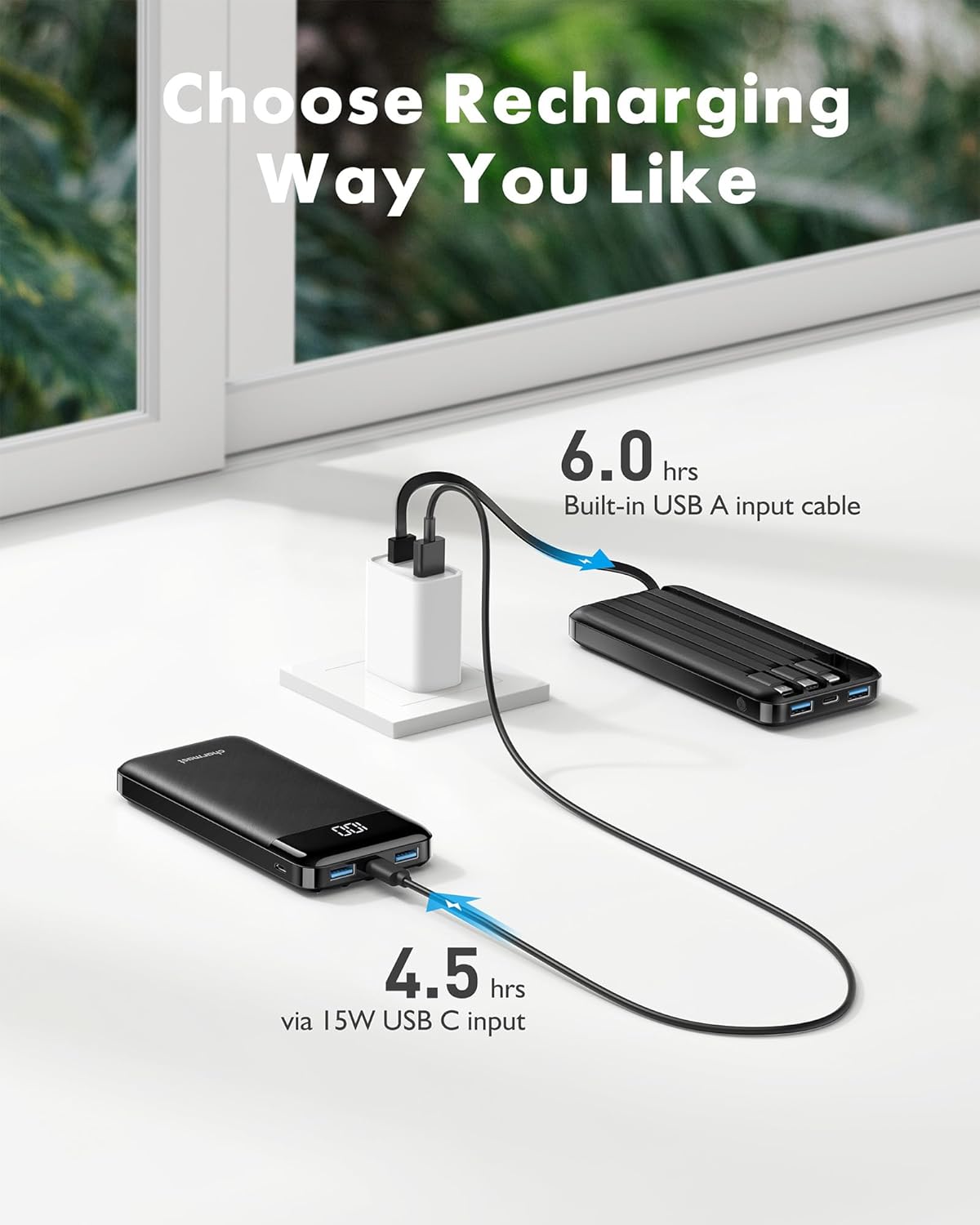 Portable Charger with Built in Cables, 10000mAh