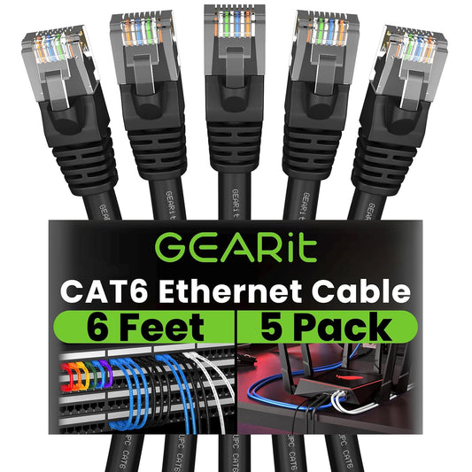 GEARit Cat 6 Ethernet Cable (5-Pack 6 Feet) Cat6 Network Patch