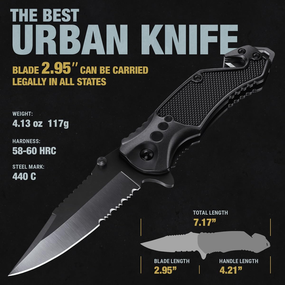 Pocket Knife with 2.95” Serrated Blade